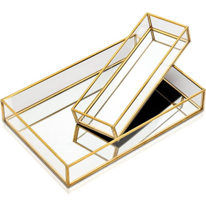 Bandeja de Espejo Rectangular Moderna de Lujo con Marco de Metal Dorado, Bandeja Decorativa para Almacenamiento, Mesa de Centro, Decoración del Hogar, Bandeja de Exhibición al Precio Más Bajo - Product Image 5