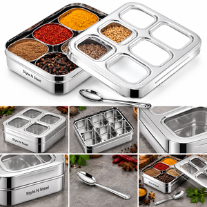 Boîte à épices en acier inoxydable, 9 compartiments, récipient à assaisonnements, plateau de rangement rectangulaire pour herbes, pour cuisine et restaurant - Product Image 2