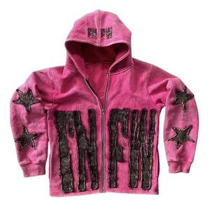 เสื้อฮู้ดซิปซักกรดสำหรับผู้ชาย380 GSM รุ่นสั้นปักสไตล์วินเทจ - Product Image 1