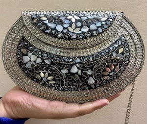 Luxury Designer Handmade Stone Clutch <b>Silver</b> <b>Evening</b> <b>Bag</b> Resin Brass Mosaic MetalCrown Foods India Ready Ship Crown Foods India - Product Image 2
