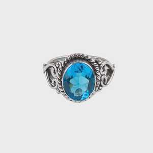For Blue Topaz Ring Handmade Sterling <b>Silver</b> Luxury Vintage Style Women's Jewelry Elegant Gift for February Birthstone Rhodium - Product Image 3