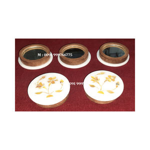 Beautiful Handmade Flower Design White Marble Gold Mother Of Pearl Inlay <b>Mirror</b> Round Shape Use <b>Pocket</b> <b>Mirror</b> For Women And Girl - Product Image 1