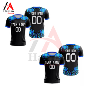 Camiseta de fútbol de sublimación azul negro 100% poliéster 160 GSM tela transpirable nombre del equipo personalizado y número camiseta de fútbol - Product Image 5