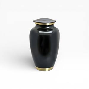 Urna Funeraria Negra Brillante con Borde y Base Dorados para un Tributo Conmemorativo Elegante y Atemporal - Product Image 1