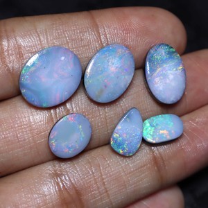 Australian Opal Doublet Cabochon 6-Piece Multi <b>Fire</b> Opal Smooth Cut Natural Silver Loose Gemstones Handmade High Quality - Product Image 2