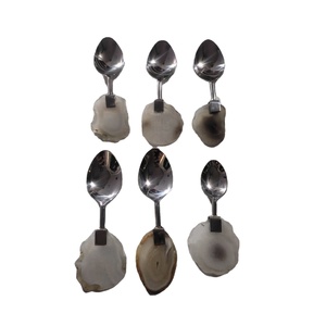 Ensemble de petites cuillères de couverts en agate les plus vendues avec vernis pour hôtel ensemble de couverts en acier inoxydable avec manche en agate à bas prix - Product Image 1