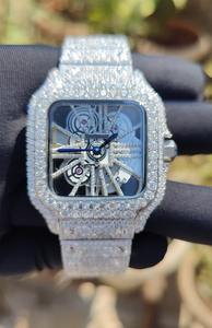 Entièrement glacé VVS Moissanite diamant mouvement automatique montre 925 Starling argent fait à la main montre-bracelet cadeau pour hommes et femmes - Product Image 2