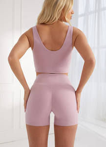 Short unifié rose de haute qualité pour femmes Shorts pour femmes taille haute ceinture compressive tissu de Performance évacuant la sueur - Product Image 2