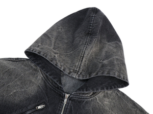 2026 Sweat à capuche d'hiver personnalisé en molleton épais 100% Coton, brodé, délavé à l'acide, effet vieilli, style streetwear, avec fermeture éclair et patchs - Product Image 5