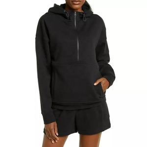 Sweat-shirt à capuche uni pour femme, surdimensionné, noir, fermeture éclair sur le devant, nouvelle collection 2022 - Product Image 4