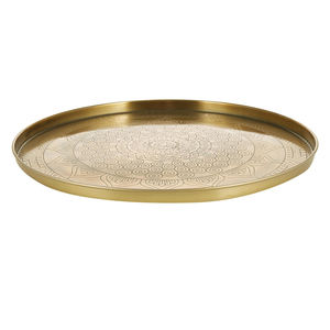 Plateau marocain rond en laiton pour décorations de centres de table de mariage plateau de service en laiton gravé à vendre - Product Image 5