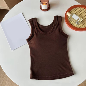 Ropa de calle de verano para mujer, camisetas sin mangas elásticas de punto acanalado, decoración bordada, 100% sólido, tela Oxford de algodón transpirable - Product Image 3