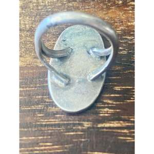 Vintage Navajo Made Turquoise & Sterling <b>Silver</b> <b>Statement</b> <b>Ring</b> Geometric Design Vermeil Rhodium Plating Size 5.5 Everyday Wear - Product Image 5