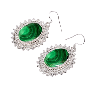 Meilleure conception Boucles d'oreilles en malachite et pierres précieuses Boucles d'oreilles pendantes en argent sterling massif 925 pour femmes et filles Collection de bijoux fins - Product Image 1