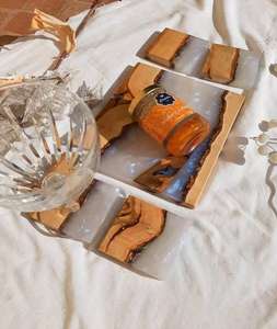 Ensemble de sous-verres faits à la main en résine de bois de noyer avec prix de la pierre indienne Tapis et tampons de qualité supérieure par f s international - Product Image 2