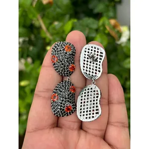 Pendientes de Plata 925 con Granate Spessartita, Perla de Agua Dulce, Diamante, Turquesa y Coral para Bodas y Fiestas - Product Image 3