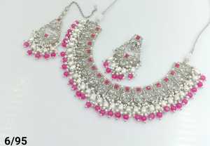 DERNIÈRE ANTIQUE À LA MODE PLAQUÉ ARGENT NON COUPÉ AD FANCY COLLIER AVEC ENSEMBLE DE BOUCLES D'OREILLES MANGTIKKA ET ENSEMBLE DE BIJOUX POUR FEMMES - Product Image 2