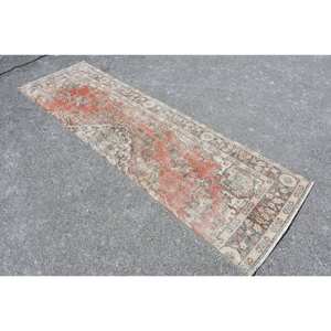 Tapis en laine turque rouge et beige de 280x930 pieds, tissage plat, motif de patchwork pour décorations de salon, avec support en latex - Product Image 2