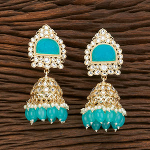 Pendiente de piedra de Jhumki Indo occidental, chapado en oro, venta al por mayor, joyería 108989 - Product Image 6