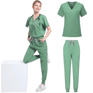 Uniformes médicos para mujeres y hombres, conjuntos de exfoliación de enfermera, cremallera básica Pro, pantalones con cordón superior de 2 piezas, Túnica delgada de satén de Enfermería de brezo - Product Image 5