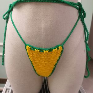 Maillot de bain bikini sexy personnalisable pour femme, sans bretelles, en coton, motif drapeau brésilien au crochet, bonnets ajustables, patchwork, taille XS, source directe - Product Image 5