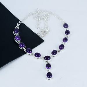 Collier pendentif en argent sterling 925 massif avec pierre précieuse naturelle ovale taille cabochon, améthyste de haute qualité, cadeau de fiançailles pour femme - Product Image 2