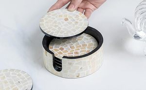 ชุดที่รองแก้วเปลือกหอยมุกเปลือกหอยทะเลงานแฮนด์เมดปลอดภัยสำหรับอาหารงานฝีมือทำจากเรซิ่นเสิร์ฟชาและกาแฟ - Product Image 5