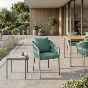 Sillón de Comedor para Exteriores Verde, Estructura de Aluminio, Tela de Cuerda Sintética, Cojín de Tela Cartenza, Decoración Artística para Patio - Product Image 4