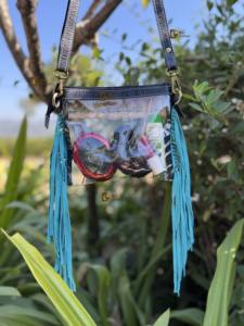 Sac à main transparent à franges de créateur, élégant, en cuir sculpté à la main, couleur turquoise tournesol, pour femmes - Product Image 4