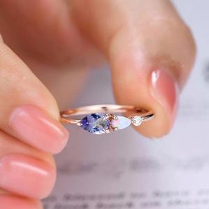 High Quality 925 Sterling <b>Silver</b> Women's Wedding <b>Ring</b> Natural <b>Opal</b> Tanzanite Gemstone Pear Cut Fine Wedding Party Wear - Product Image 5