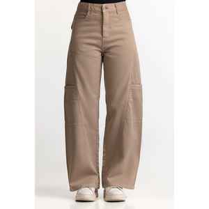 Pantalones Cargo de Pierna Recta y Corte Holgado en Color Marrón Claro, Cintura Alta, Tejido Transpirable de Mezcla de Lona, Modelo Básico WM-NDJ-SS24-010, Pantalones Casuales - Product Image 2