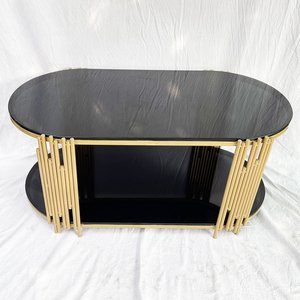 Contemporary Two-Tiered <b>Sofa</b> <b>Table</b> <b>Black</b> Glass Top Gold Painted Frame 100x50x45cm Durable Metal Living Room Furniture-TT68178 - Product Image 4