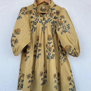 Vente en gros de robes en tissu uni à manches longues respirantes en coton biologique 100% - Product Image 1