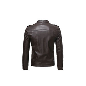 Fabricantes profesionales Chaquetas de cuero de piel de oveja de ajuste regular con forro de satén Dobladillo acanalado elástico Chaqueta de cuero para hombres Hombres - Product Image 2
