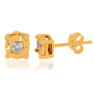Pendientes de tuerca chapados en oro con piedras preciosas de topacio blanco de Plata de Ley 925 para mujer, joyería de regalo de aniversario de boda de compromiso - Product Image 1