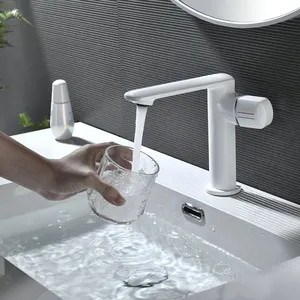 Bathroom White Mixer Tap Deck Mounted Basin Faucet Bathroom Single Handle Faucet