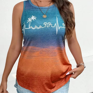 Nueva camiseta sin mangas transpirable con estampado informal 100% de algodón de secado rápido para mujer, camiseta elegante personalizada para mujer, Verano - Product Image 1