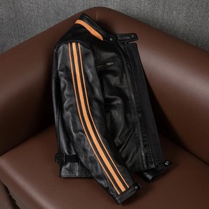 Chaqueta de cuero para hombre de alta calidad, blanca y negra personalizada con cuello levantado y cierre de cremallera, ropa superior al por mayor - Product Image 5