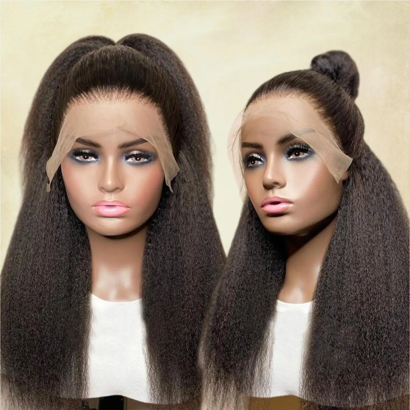 High Density Yaki Straight Wig Vendor HD Lace Frontal 100% Virgin Human Hair Kinky Straight Wigs For Black Women