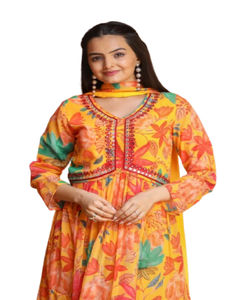 Long Kurti imprimé floral de haute qualité avec coton teint Style décontracté port quotidien Long Kurti pour les filles et les femmes - Product Image 1