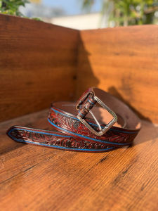 Cinturones florales pintados a mano y mecanizados a mano, cinturones unisex de cuero auténtico hechos a mano, novedad - Product Image 2