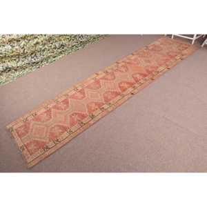Vintage Turkish <b>Runner</b> Rug 2.6x11.9 ft (80x364 cm), <b>Red</b> Solid Herki Rug - Product Image 2