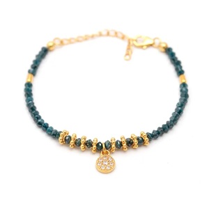 Bracelet en diamant Rondelle à facettes bleues beau Bracelet en perles à breloques or 18 carats Vermeil fait à la main cadeau de fête personnalisé - Product Image 1