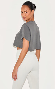 Nueva llegada de logotipo personalizado algodón carbón de gran tamaño Crop camiseta suave ligero Fitness gimnasio entrenamiento Sexy Crop Top para mujeres - Product Image 2