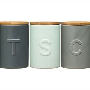 Juego de Frascos de Cocina con Logotipo Personalizado al por Mayor |   Recipiente Hermético para Alimentos con Tapa de Madera |   Organizador de Almacenamiento Decorativo para Despensa de 3 Piezas - Product Image 1