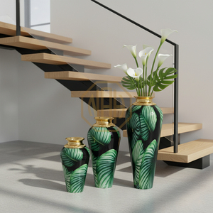 Jarrón de Flores de Esmalte con Diseño Floral Verde de Lujo, Jarrón Decorativo Plateado Hecho a Mano para Decoración del Hogar, Venta al por Mayor Directa de Fábrica - Product Image 2