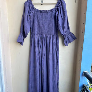 Main Bloc Imprimé Indien Coton Robe Col Carré Tuniques Robe Longue Style Décontracté 100% Coton Teint Uni - Product Image 1