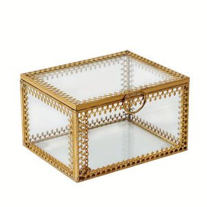 Handmade Bevelled Glass <b>Box</b> Brass Border Gold Finished Jewelry Earring <b>Keepsake</b> Organized <b>Wedding</b> Ring <b>Box</b> Reasonable Storage - Product Image 4