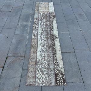 Turkish Runner Rug, 1.9x8.9 ft Vintage Rug, <b>Brown</b> Polka dot <b>Wool</b> Rug - Product Image 1