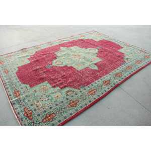 พรมวินเทจขนาด 7.4x10 ฟุต พรมตุรกีขนาดใหญ่ พรมลายตารางแดงเขียว - Product Image 3